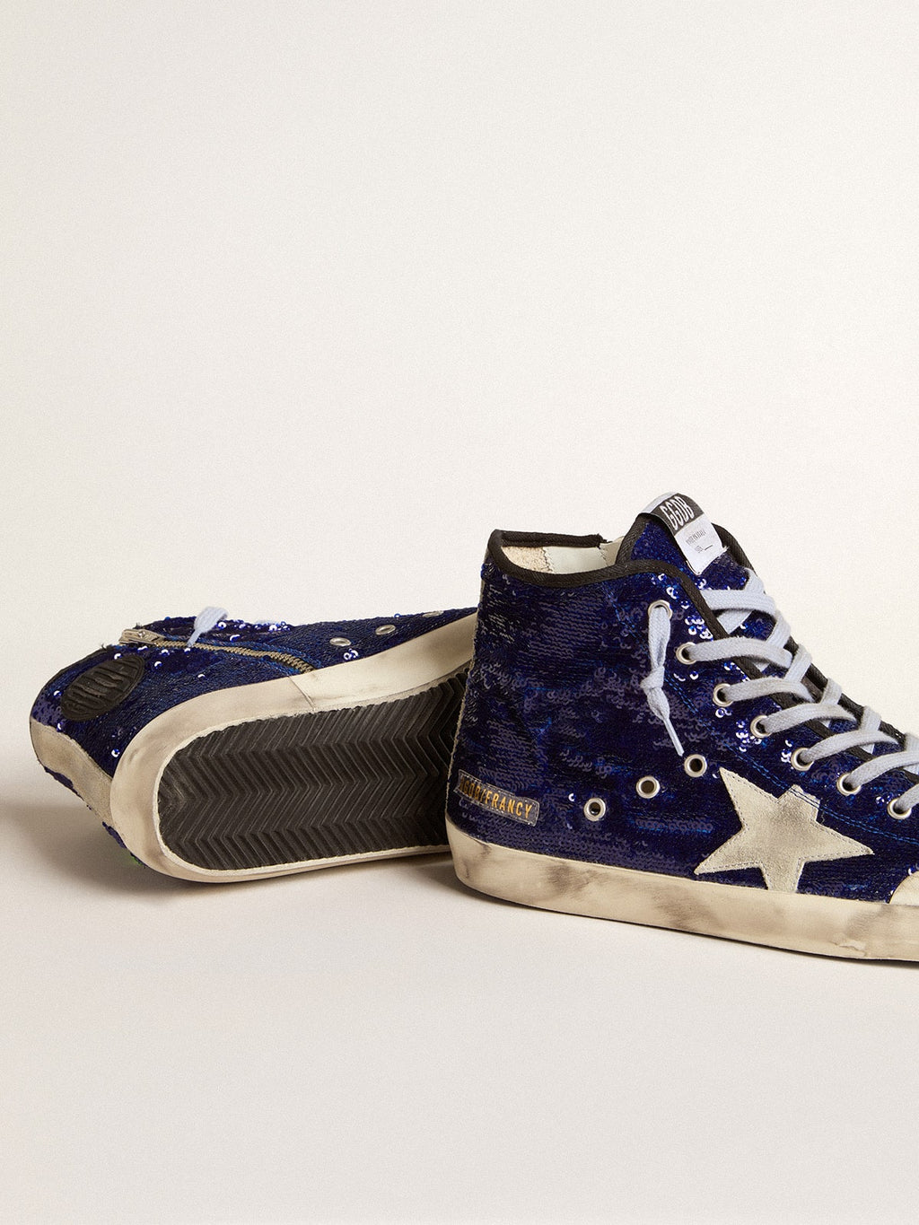 Men's Francy Penstar in blue sequins with ice-gray suede star| Golden Goose