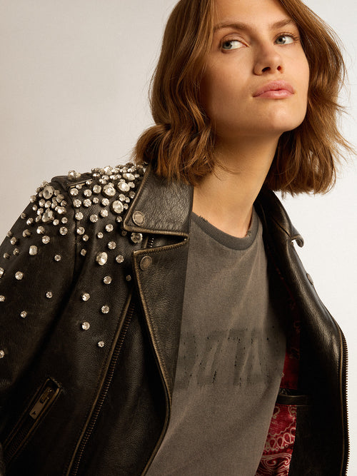 Distressed slim-fit T-shirt in anthracite gray| Golden Goose