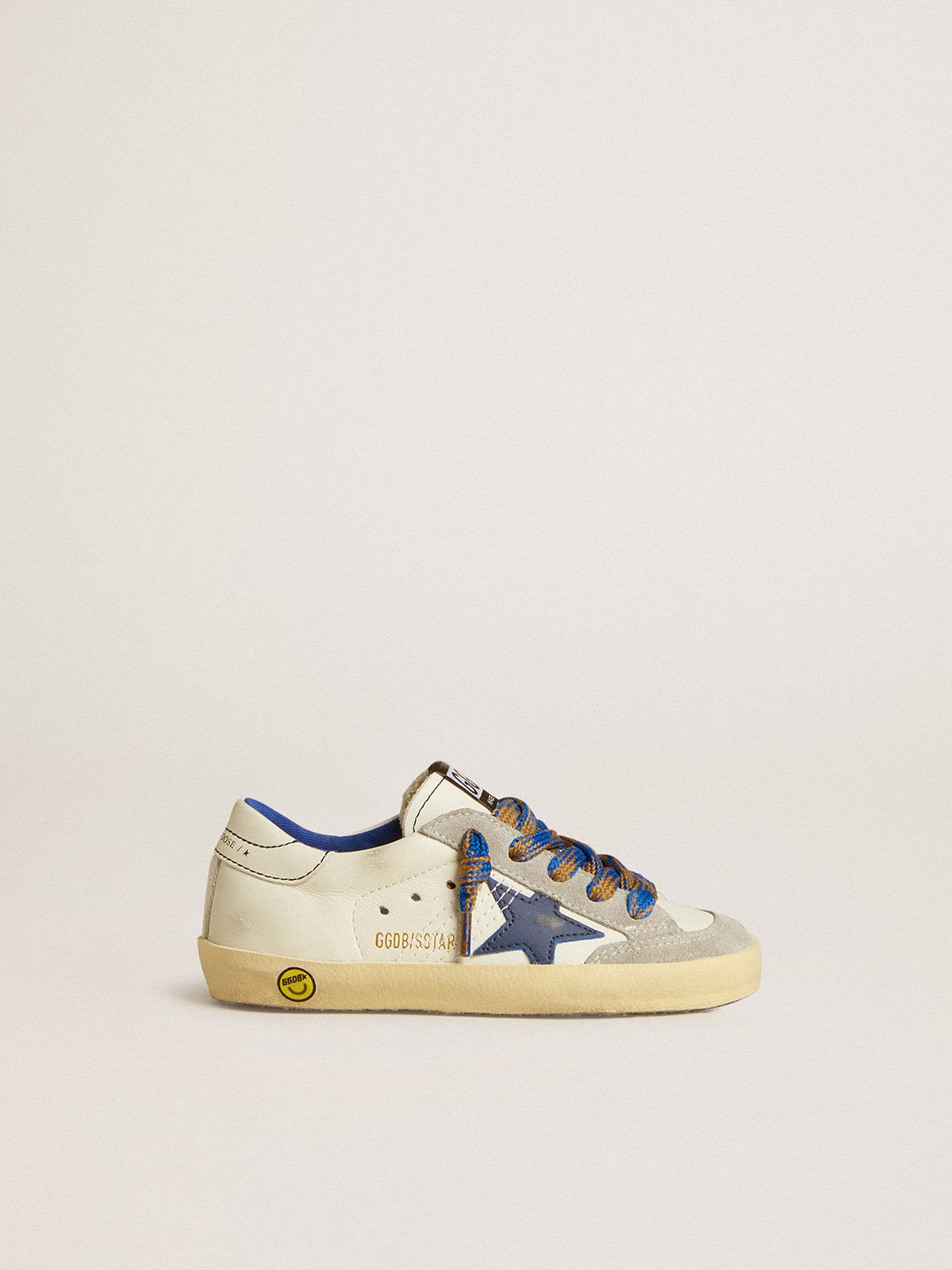 Super-Star Junior with blue leather star and ice-gray suede inserts| Golden Goose