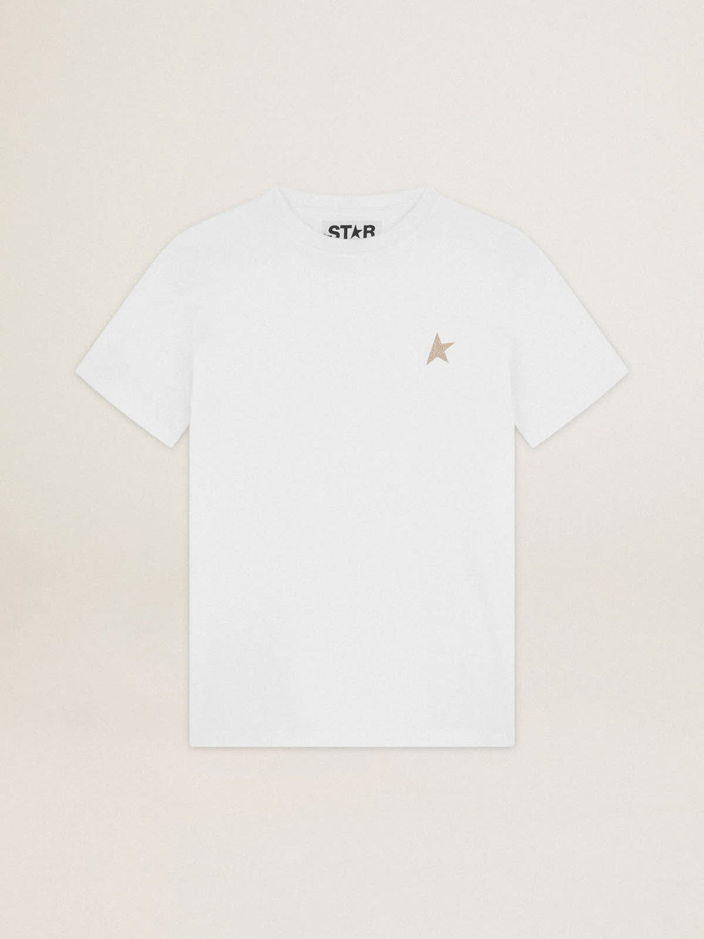 White Star Collection T-shirt with star in gold glitter on the front| Golden Goose