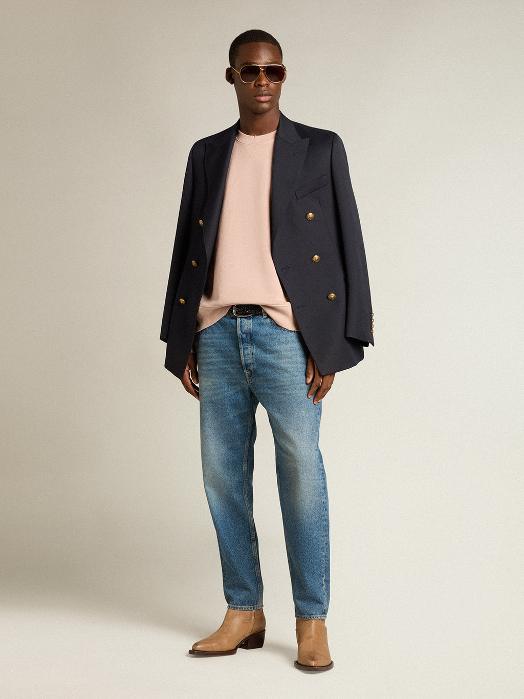 Powder-pink sweatshirt with reverse logo on the back - Jersey Capsule| Golden Goose