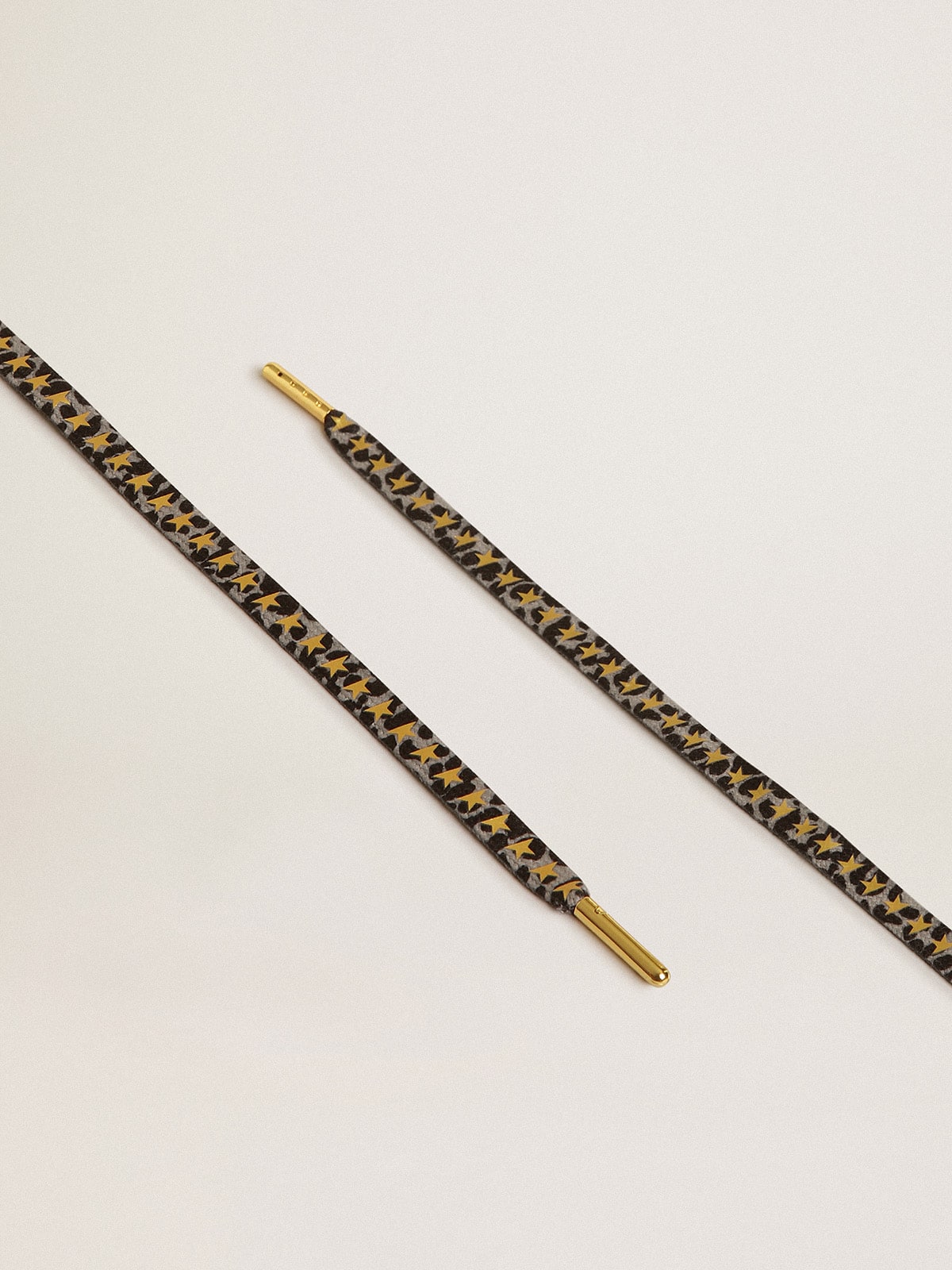 Laces with gray and black animal print with contrasting gold stars| Golden Goose