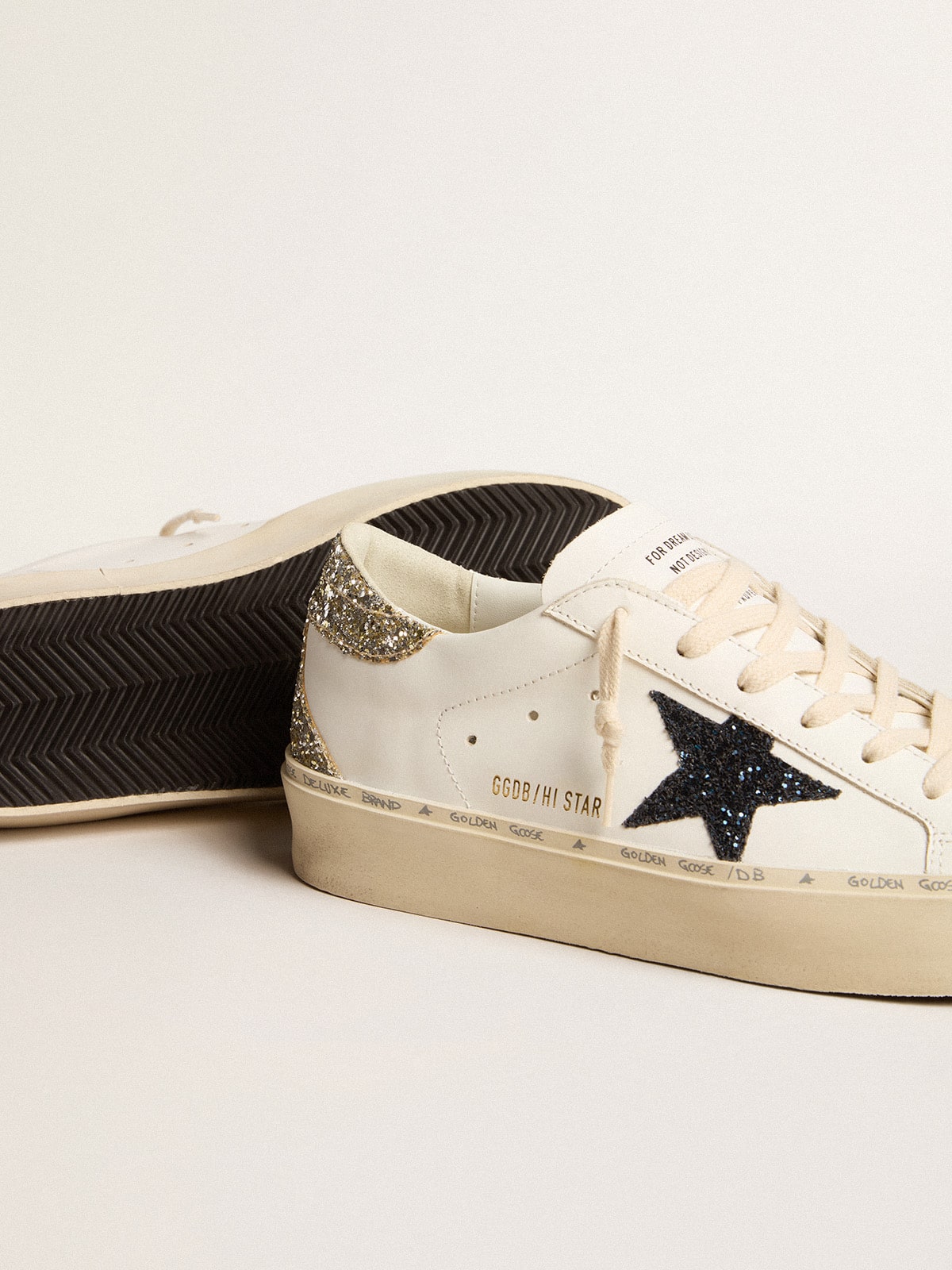 Women's Hi Star with blue glitter star and platinum glitter heel tab| Golden Goose