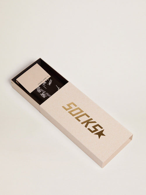 Black socks with white Golden Statement lettering| Golden Goose
