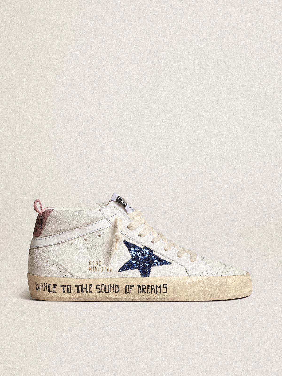 Mid Star with blue glitter star and pink suede heel tab| Golden Goose