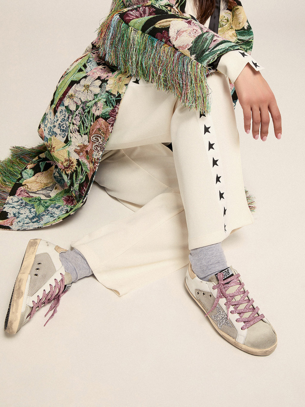 Super-Star sneakers in white leather and silver mesh| Golden Goose