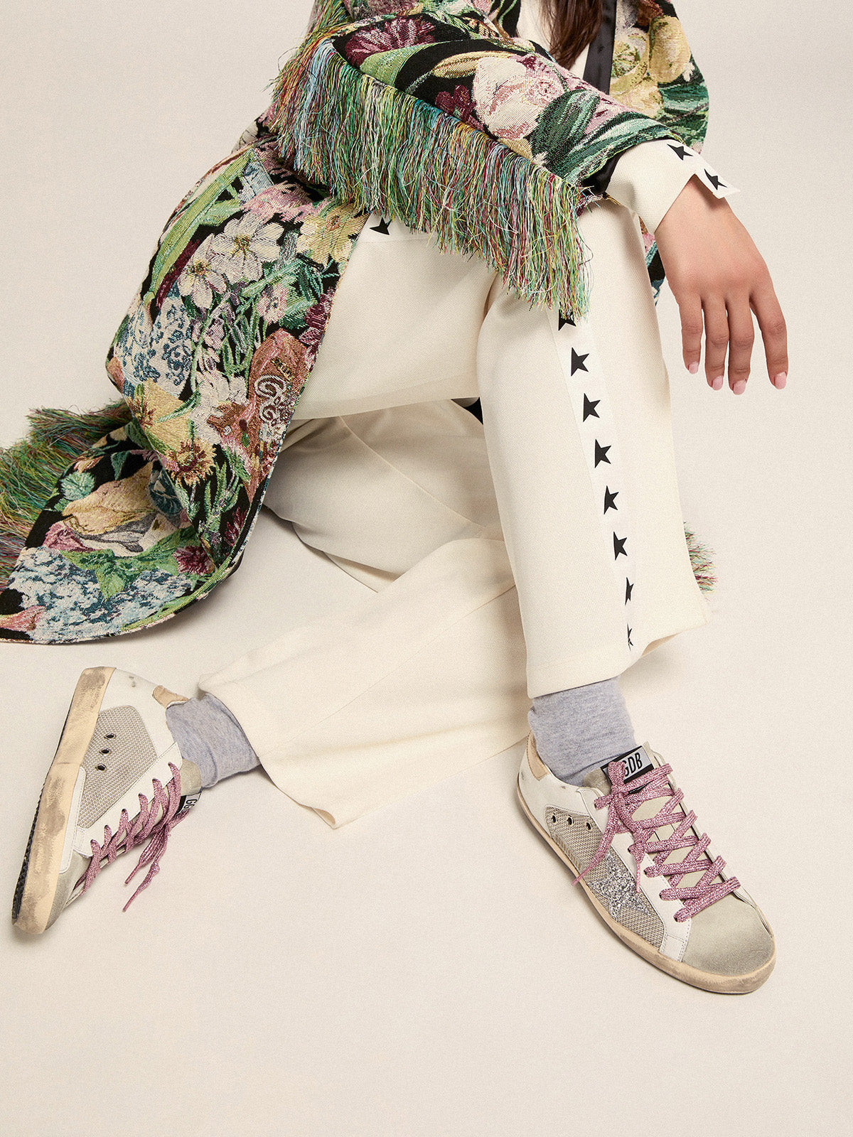 Super-Star sneakers in white leather and silver mesh| Golden Goose