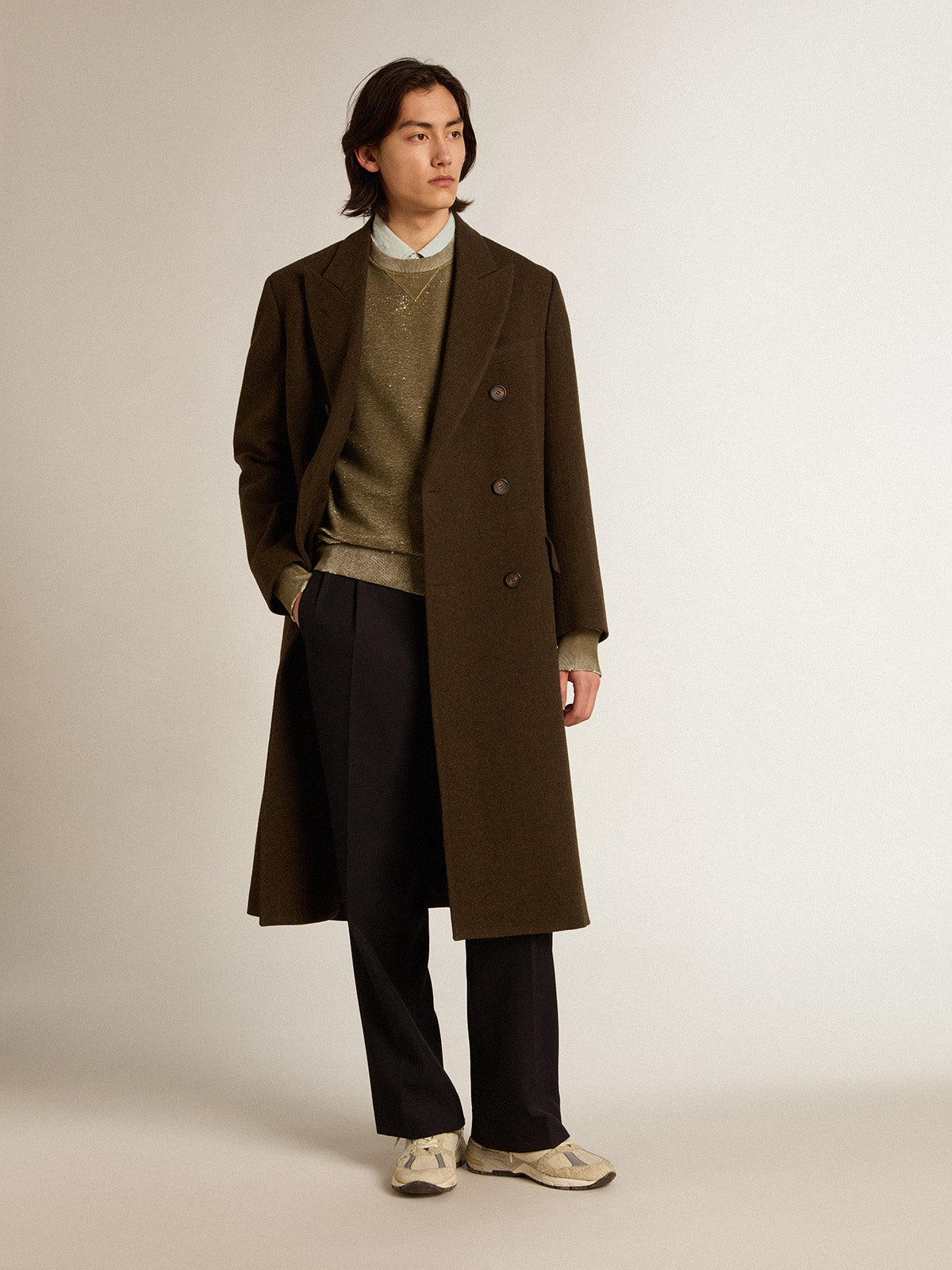 Vintage-effect beech-colored cotton sweatshirt| Golden Goose