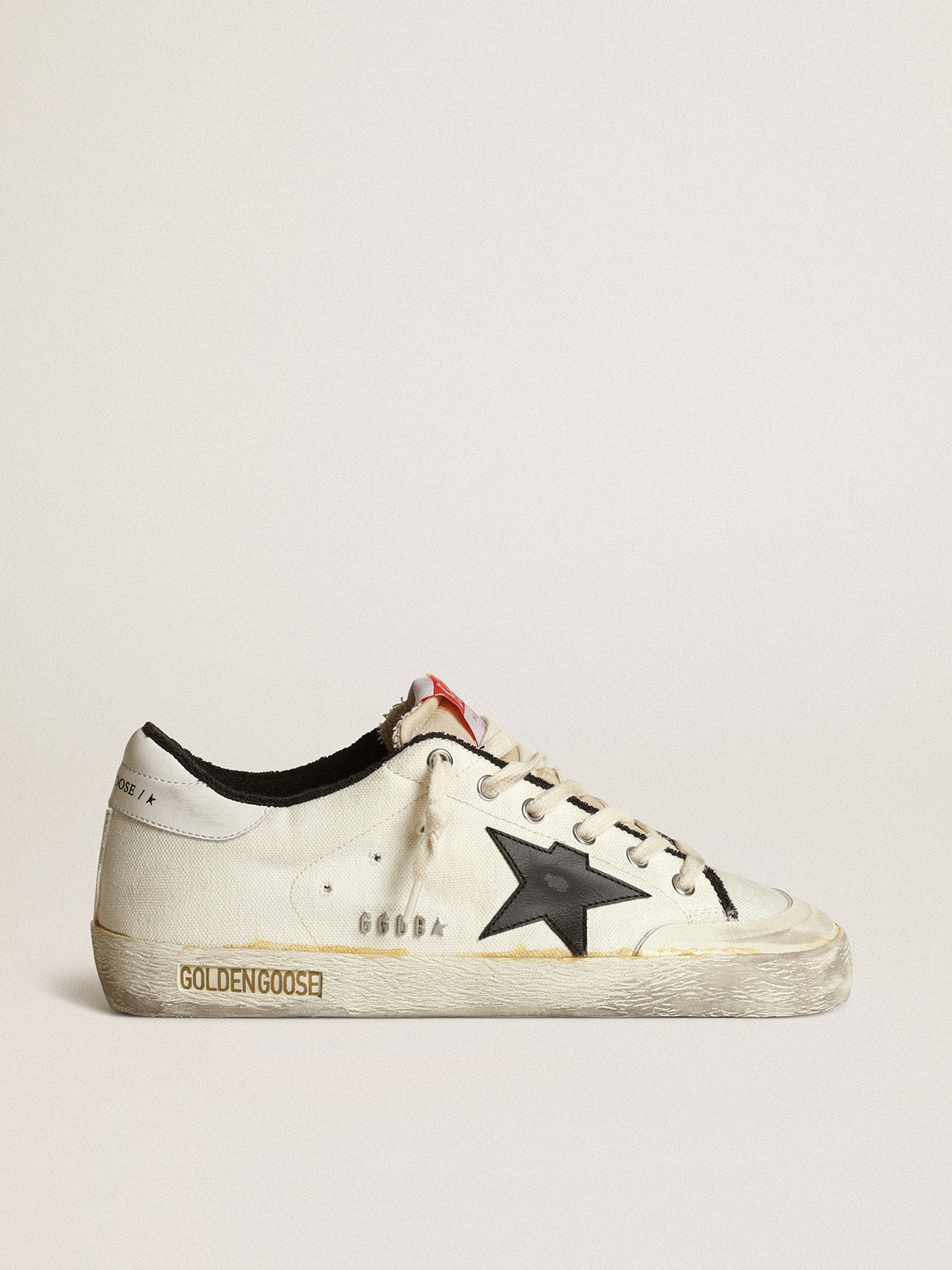 Men's Super-Star LTD in beige canvas with black star| Golden Goose
