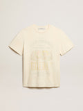 Men's aged white cotton T-shirt with print on the front| Golden Goose
