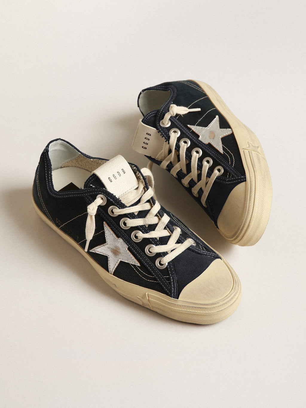 V-Star in navy-blue canvas with a silver laminated leather star| Golden Goose
