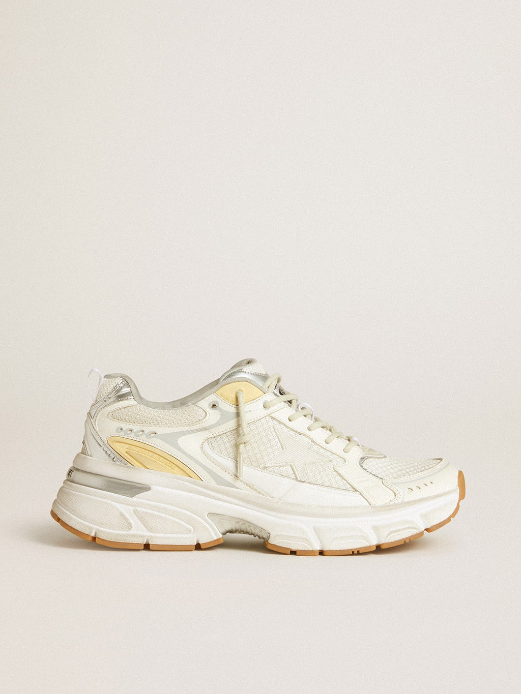 Men's Lightstar in white leather and mesh with worn-white star| Golden Goose