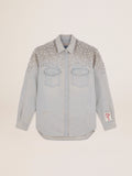 Women's bleached boyfriend shirt with cabochon crystals| Golden Goose