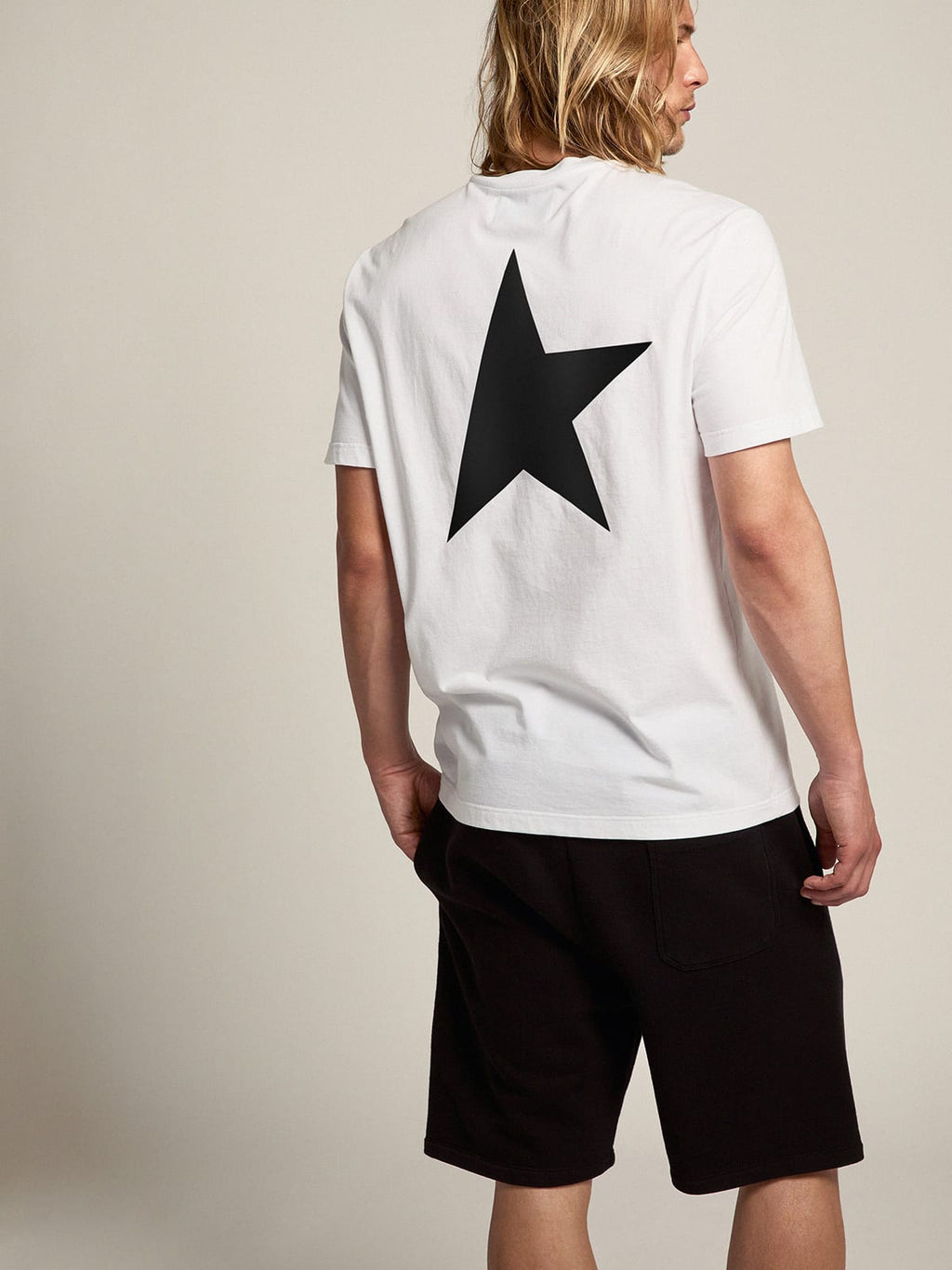 White Star Collection T-shirt with contrasting black logo and star| Golden Goose