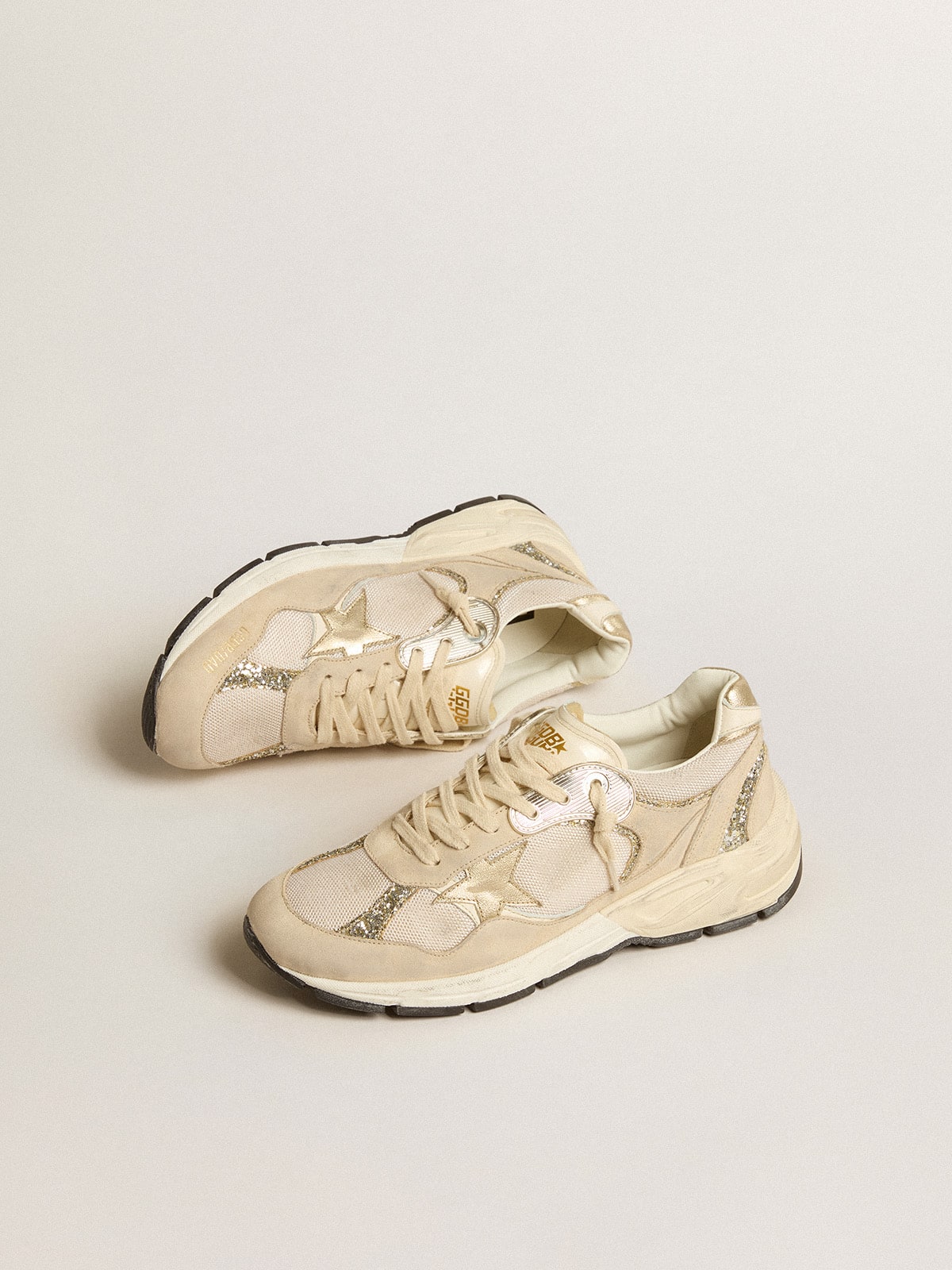 Dad-Star in pearl mesh and suede with platinum leather star and heel tab| Golden Goose
