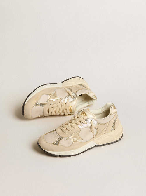Dad-Star in pearl mesh and suede with platinum leather star and heel tab| Golden Goose