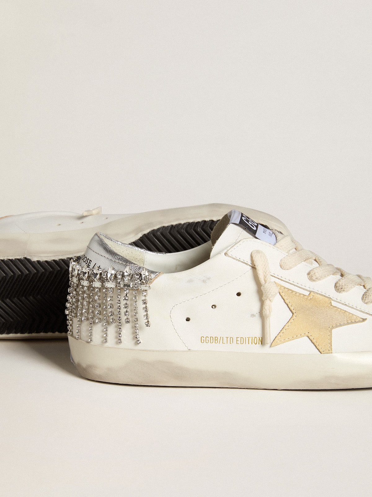 Super-Star LTD with suede star and leather heel tab with crystals| Golden Goose