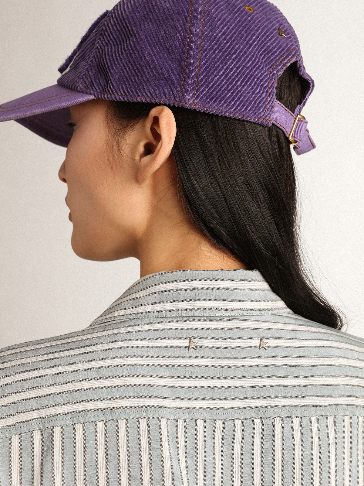 Women's boyfriend shirt with blue stripes| Golden Goose