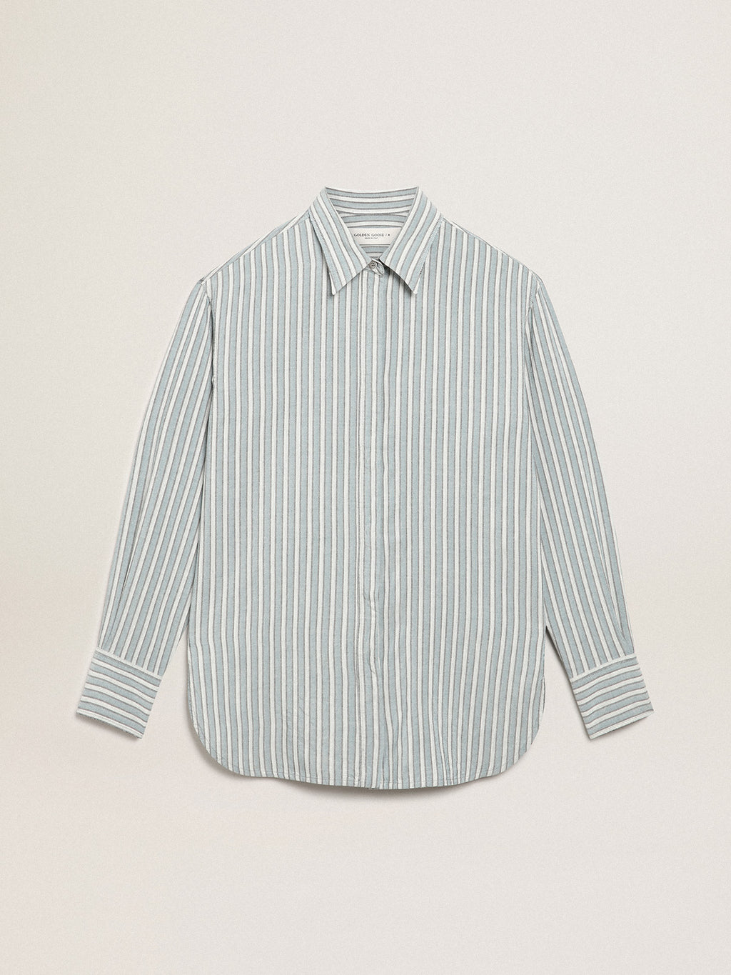 Women's boyfriend shirt with blue stripes| Golden Goose