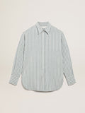 Women's boyfriend shirt with blue stripes| Golden Goose