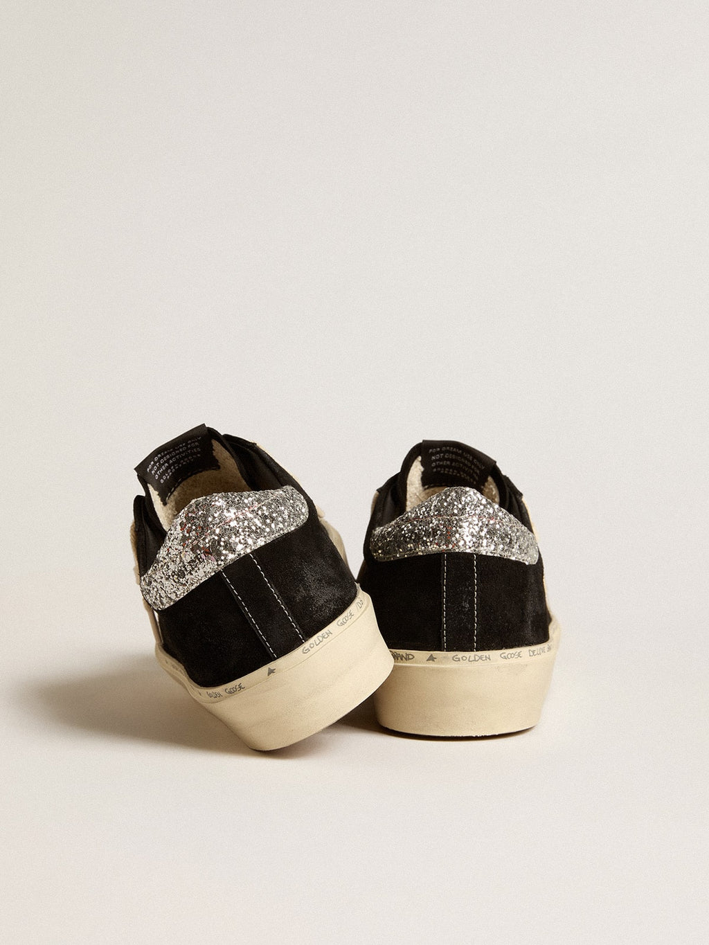 Women's Hi Star in black leather with silver glitter heel tab| Golden Goose