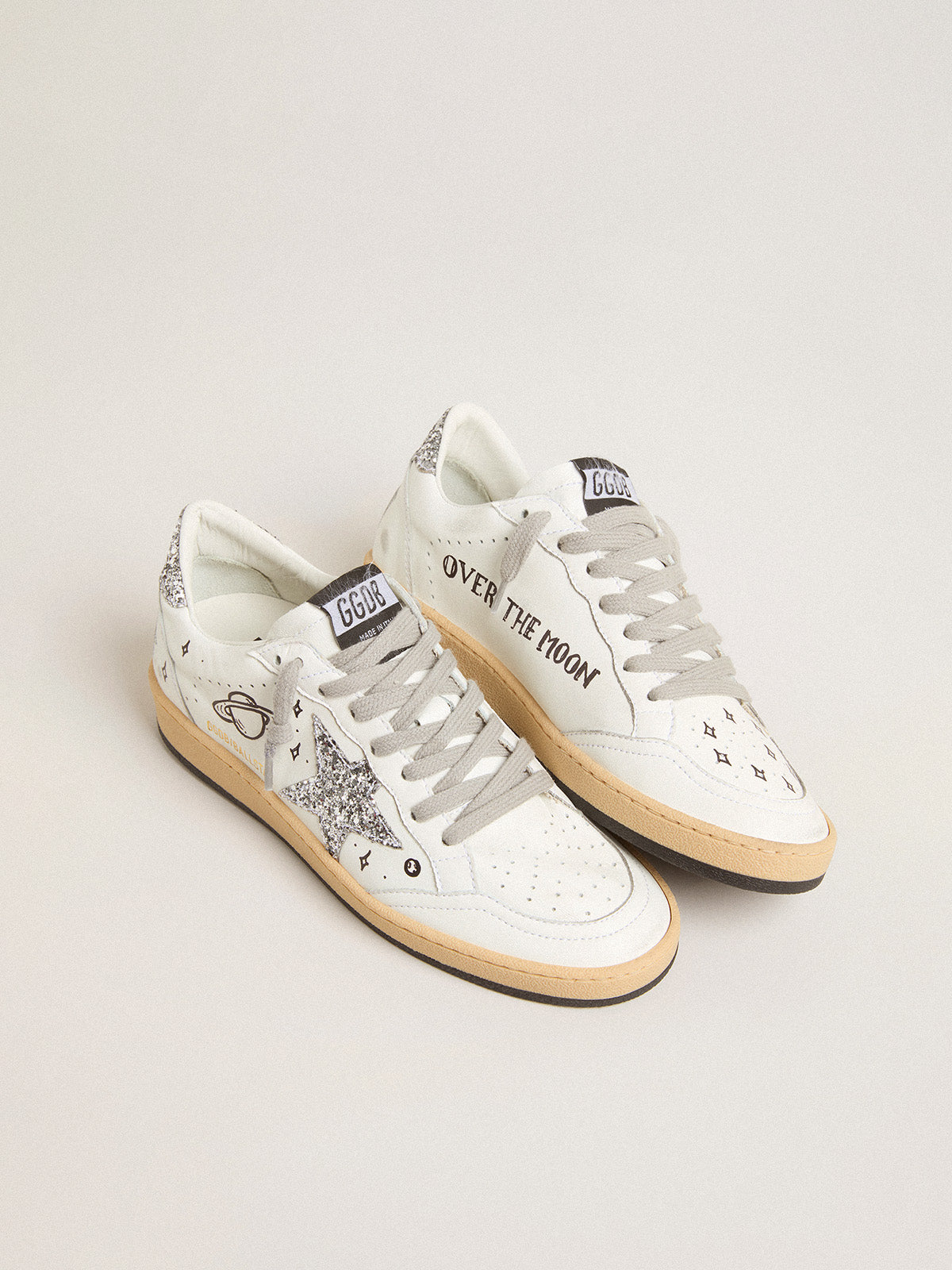 Women's Ball Star Wishes in nappa leather with white star and glitter heel tab| Golden Goose