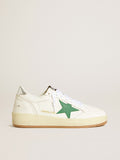 Women's Ball Star 2 with green leather star and metallic leather heel tab| Golden Goose