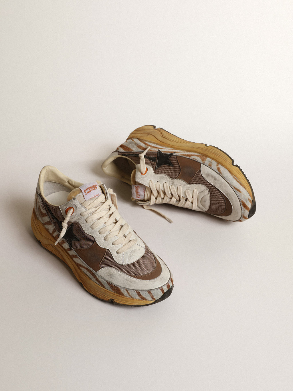 Men's Running Sole LAB in brown fabric and pony skin| Golden Goose
