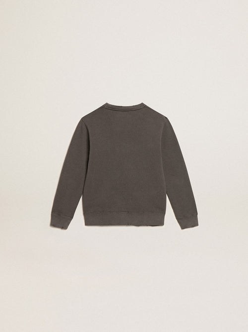 Distressed gray sweatshirt with crystal lettering| Golden Goose