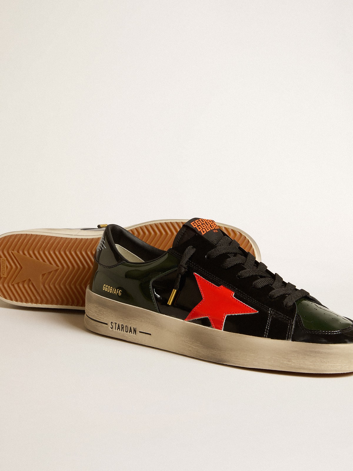 Men's Stardan LAB in black and green patent leather with orange star| Golden Goose