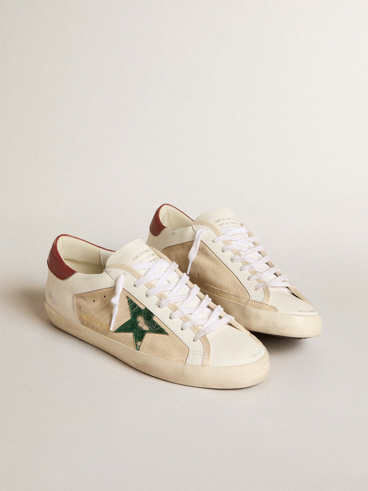 Men's Super-Star LTD in suede with green metallic star and red heel tab| Golden Goose