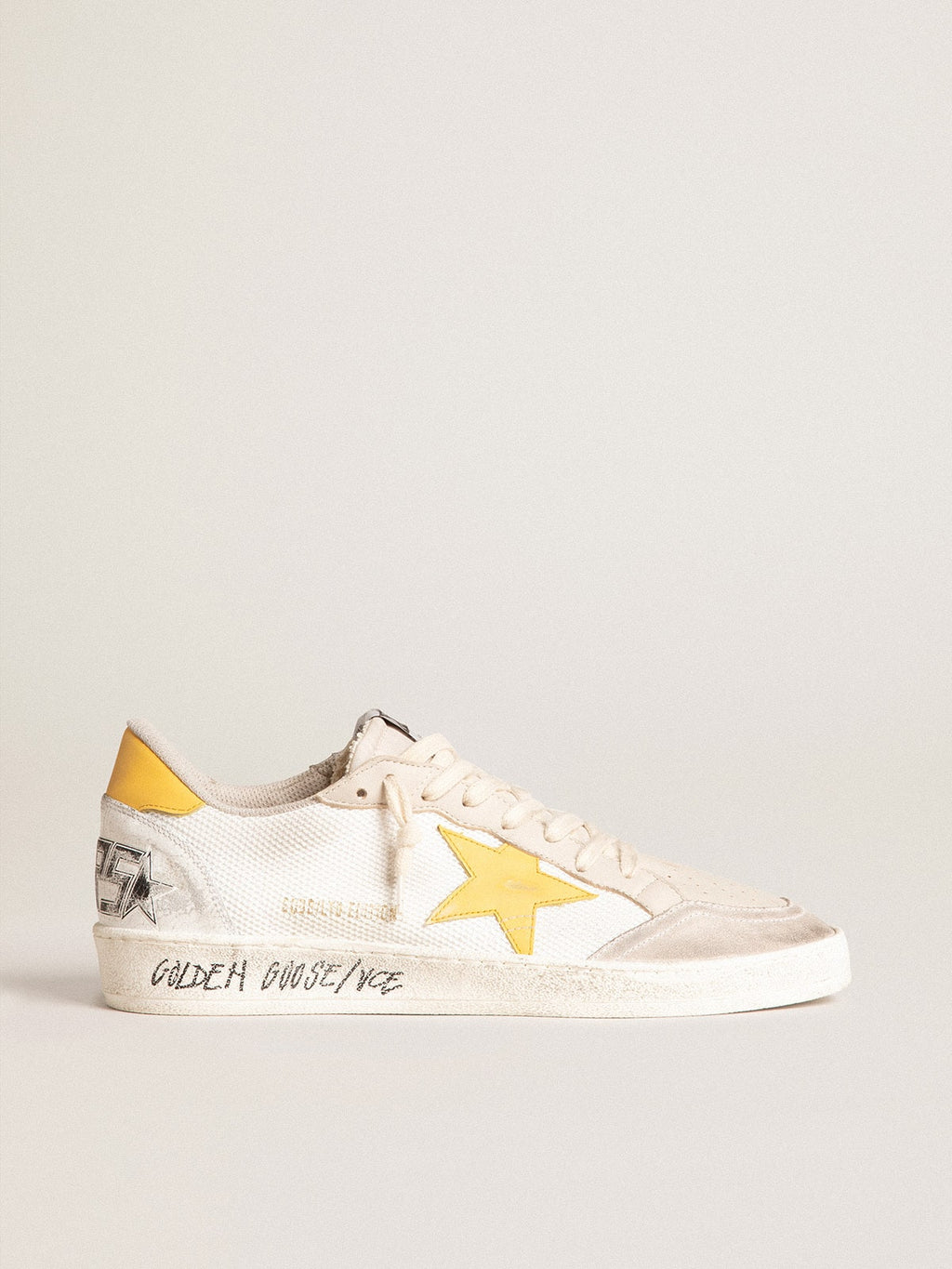 Ball Star LTD in white mesh with yellow leather star and heel tab| Golden Goose