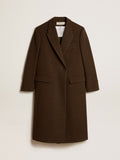 Women's one-and-a-half-breasted coat in bark-colored wool| Golden Goose