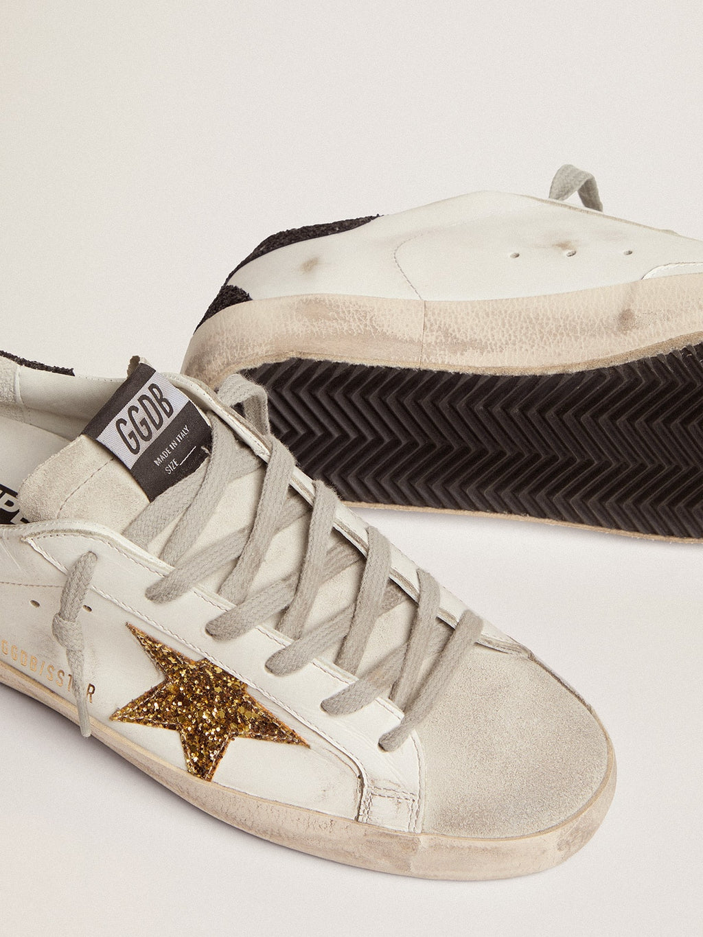 Women's Super-Star LTD with gold star and black glitter heel tab| Golden Goose
