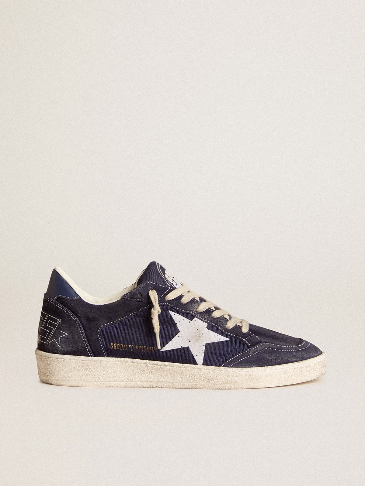 Ball Star LTD in blue suede and nylon with white star and blue heel tab| Golden Goose