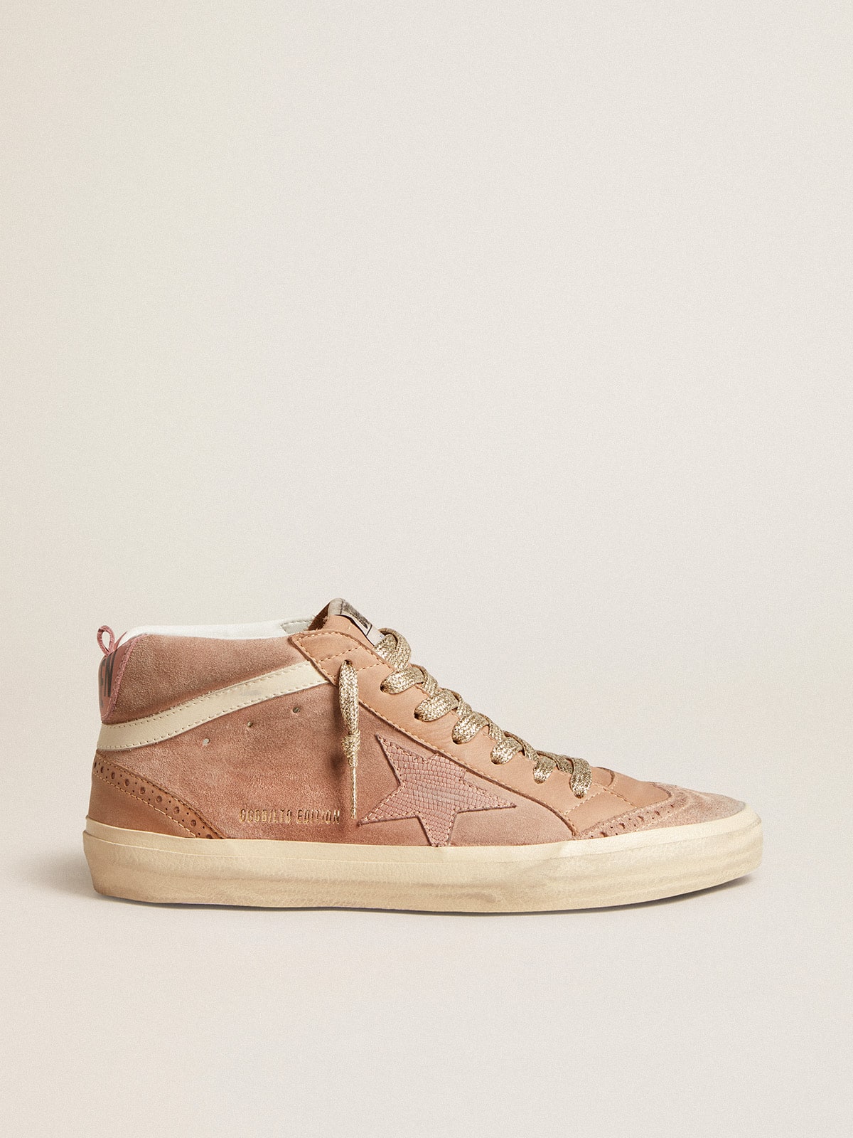 Women's Mid Star LTD in pink suede with pink lizard-print leather star| Golden Goose