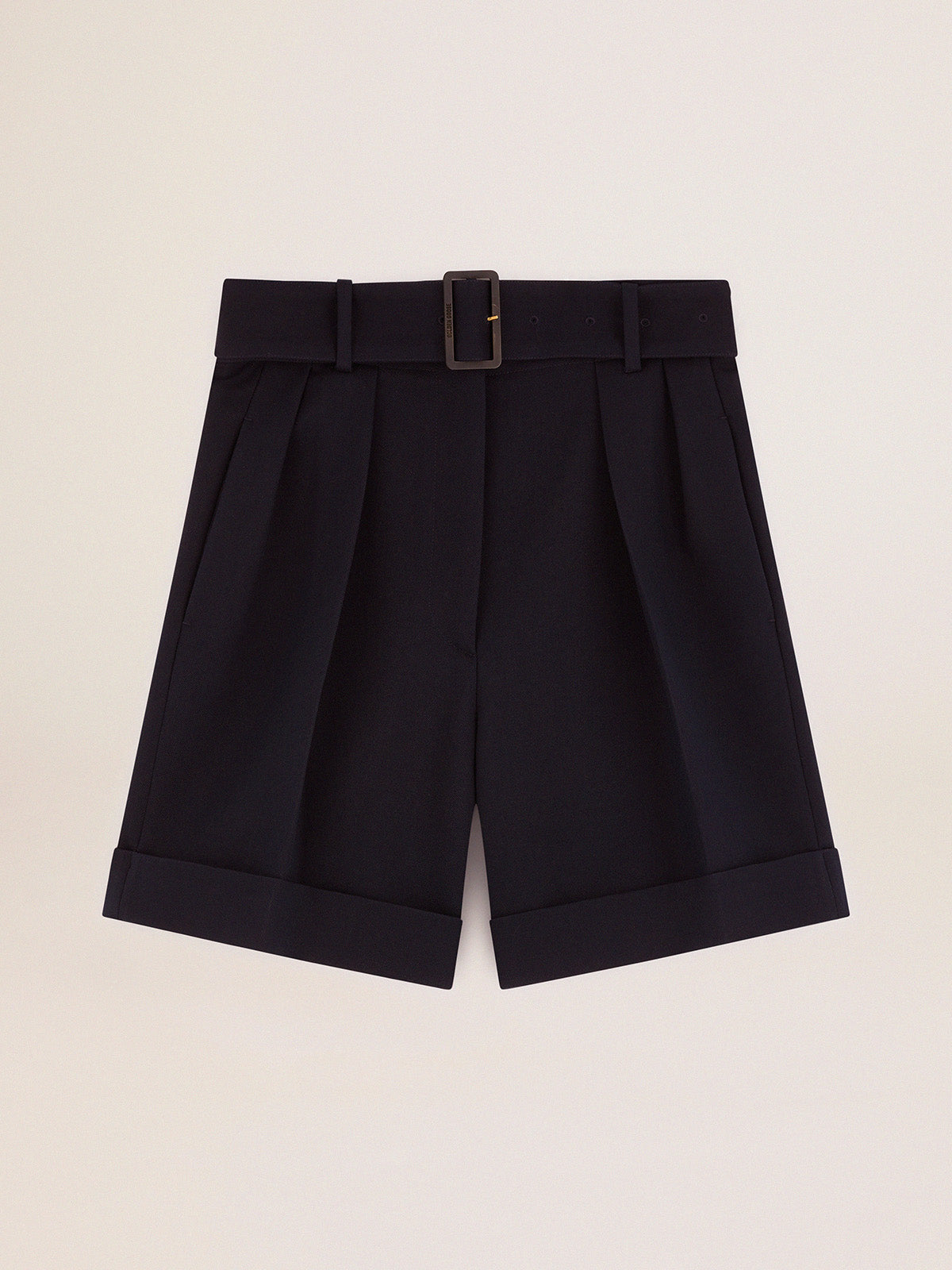 Women's shorts in black wool gabardine with waist belt| Golden Goose