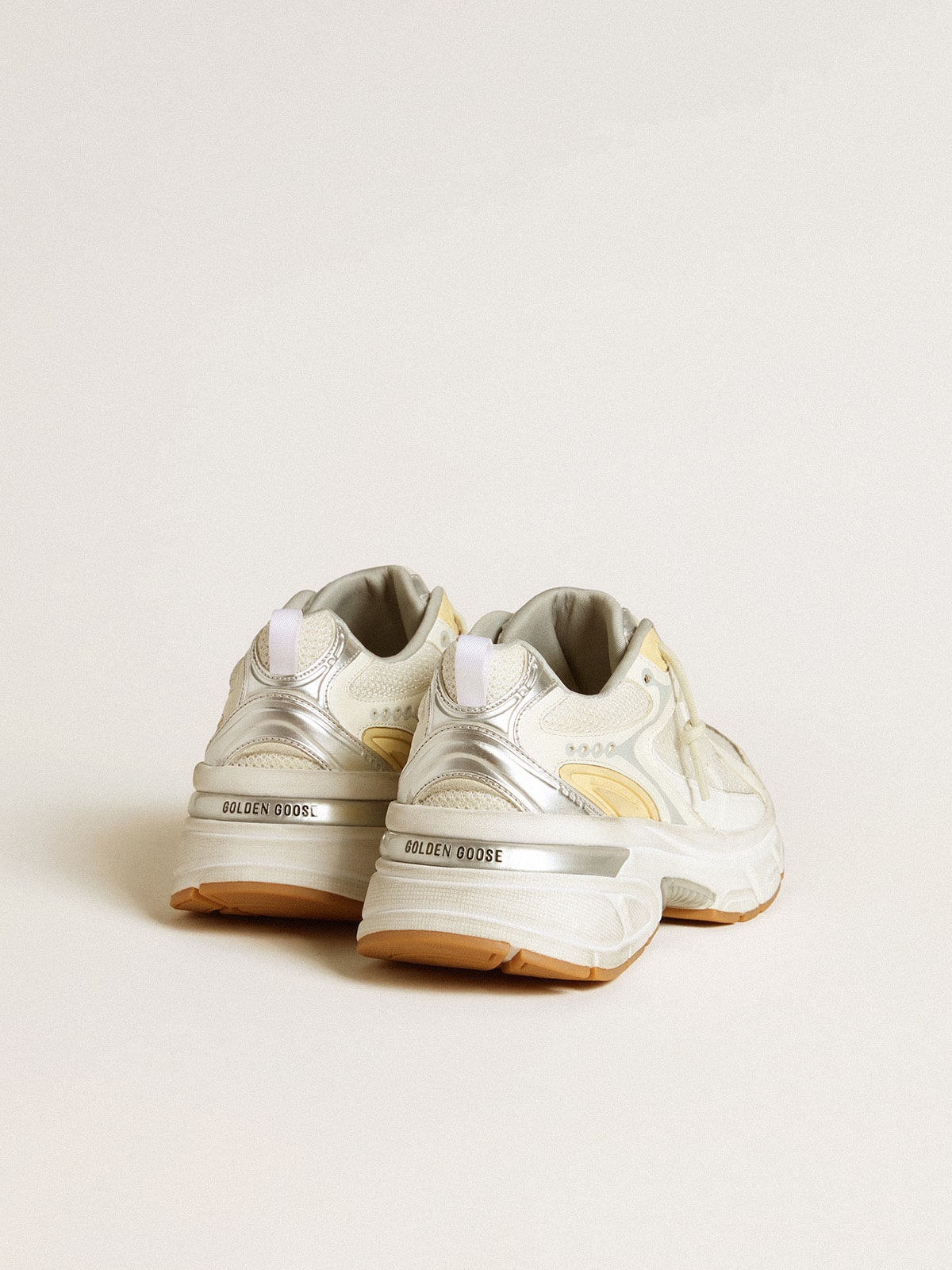 Women's Lightstar in white leather and mesh with worn-white star| Golden Goose