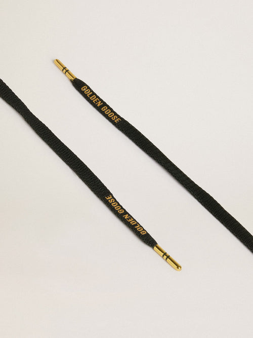 Black cotton laces with contrasting gold-colored logo| Golden Goose