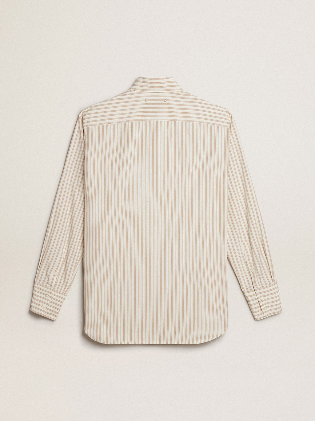 Women's white cotton shirt with beige stripes| Golden Goose