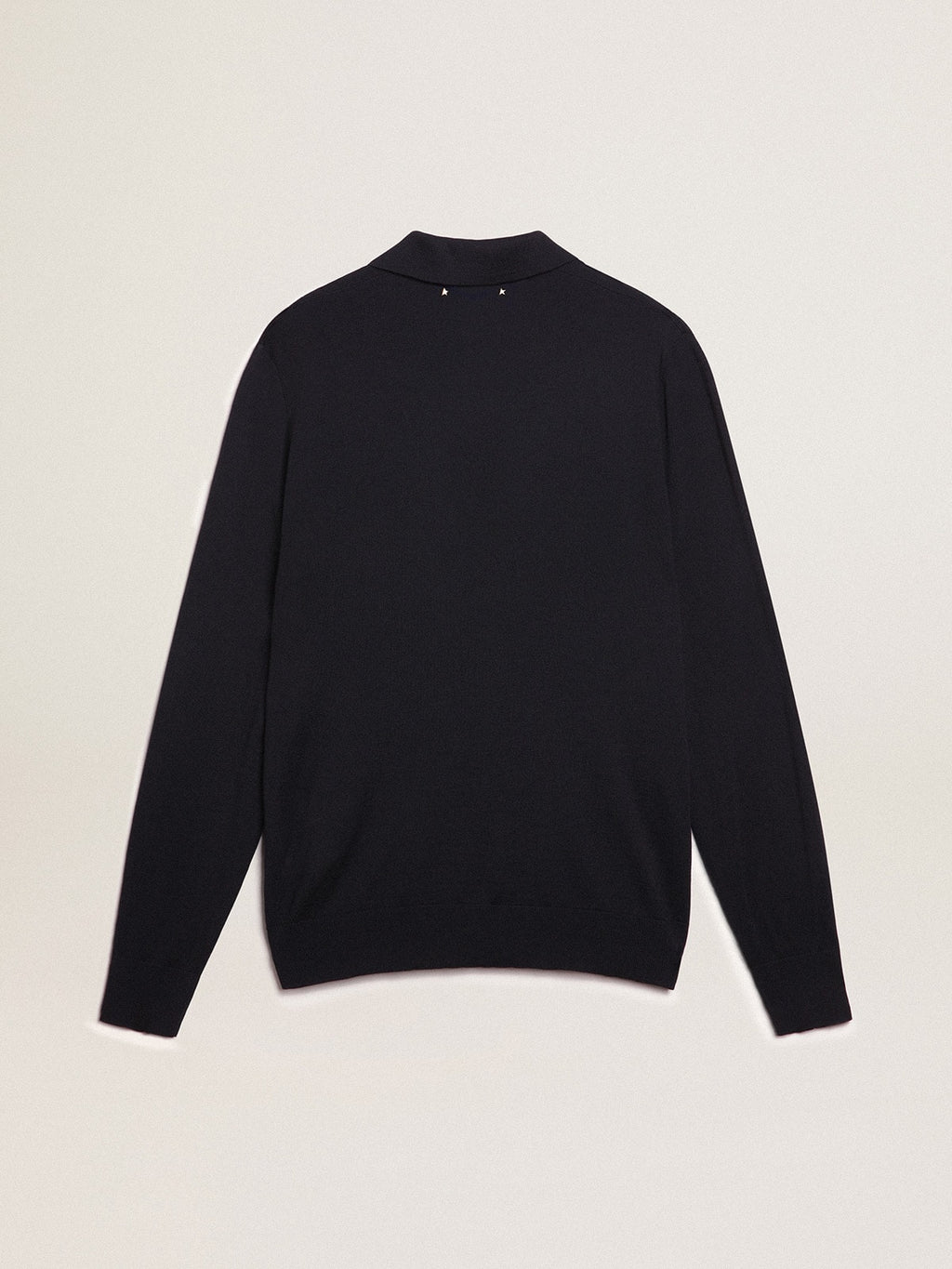 Men's long-sleeved polo shirt in navy-blue merino wool| Golden Goose