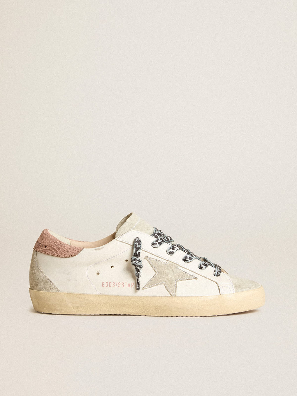 Super-Star with ice-gray star and pink lizard-print heel tab| Golden Goose