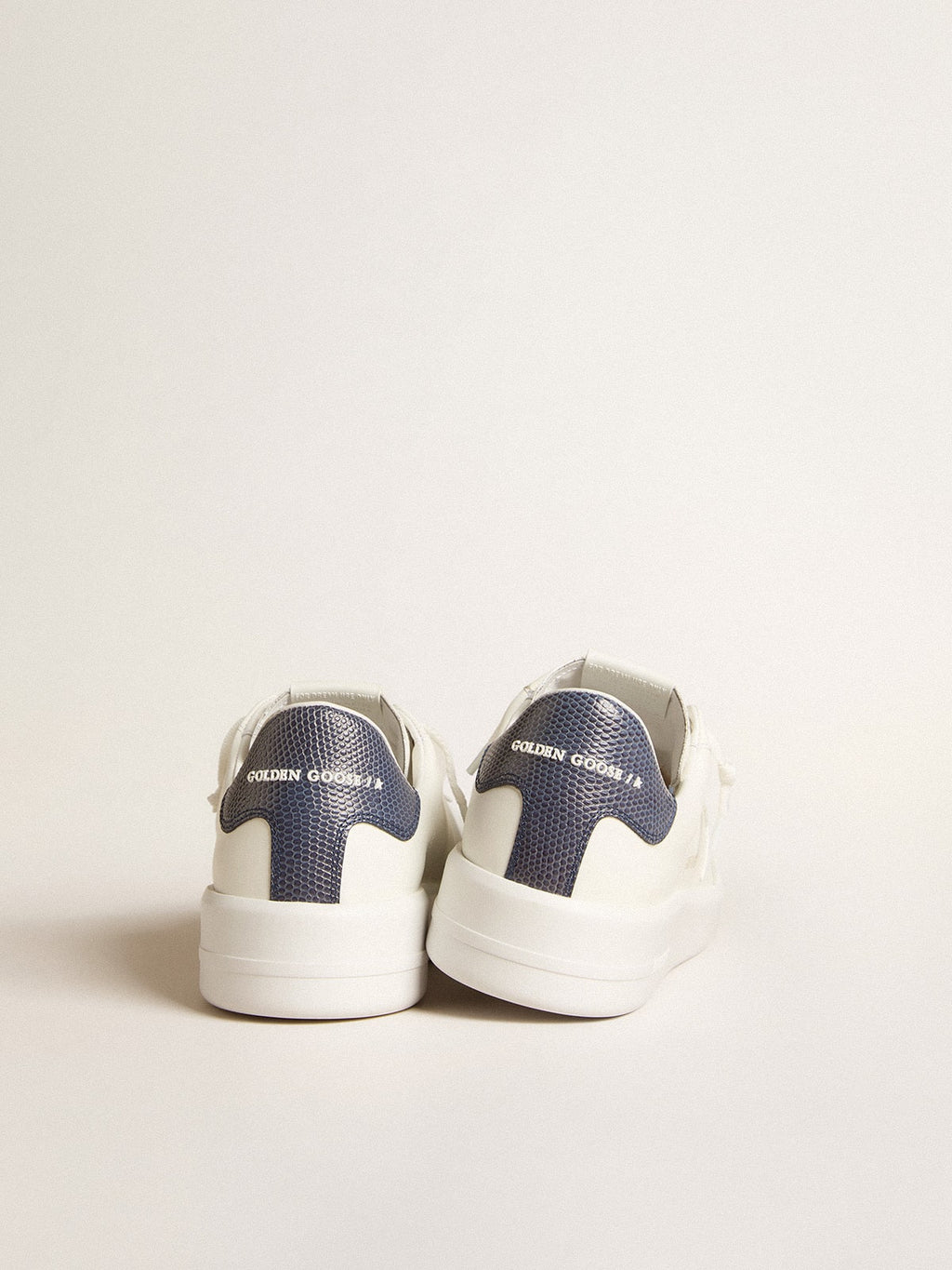 Men's Purestar in leather with white star and blue lizard leather heel tab| Golden Goose