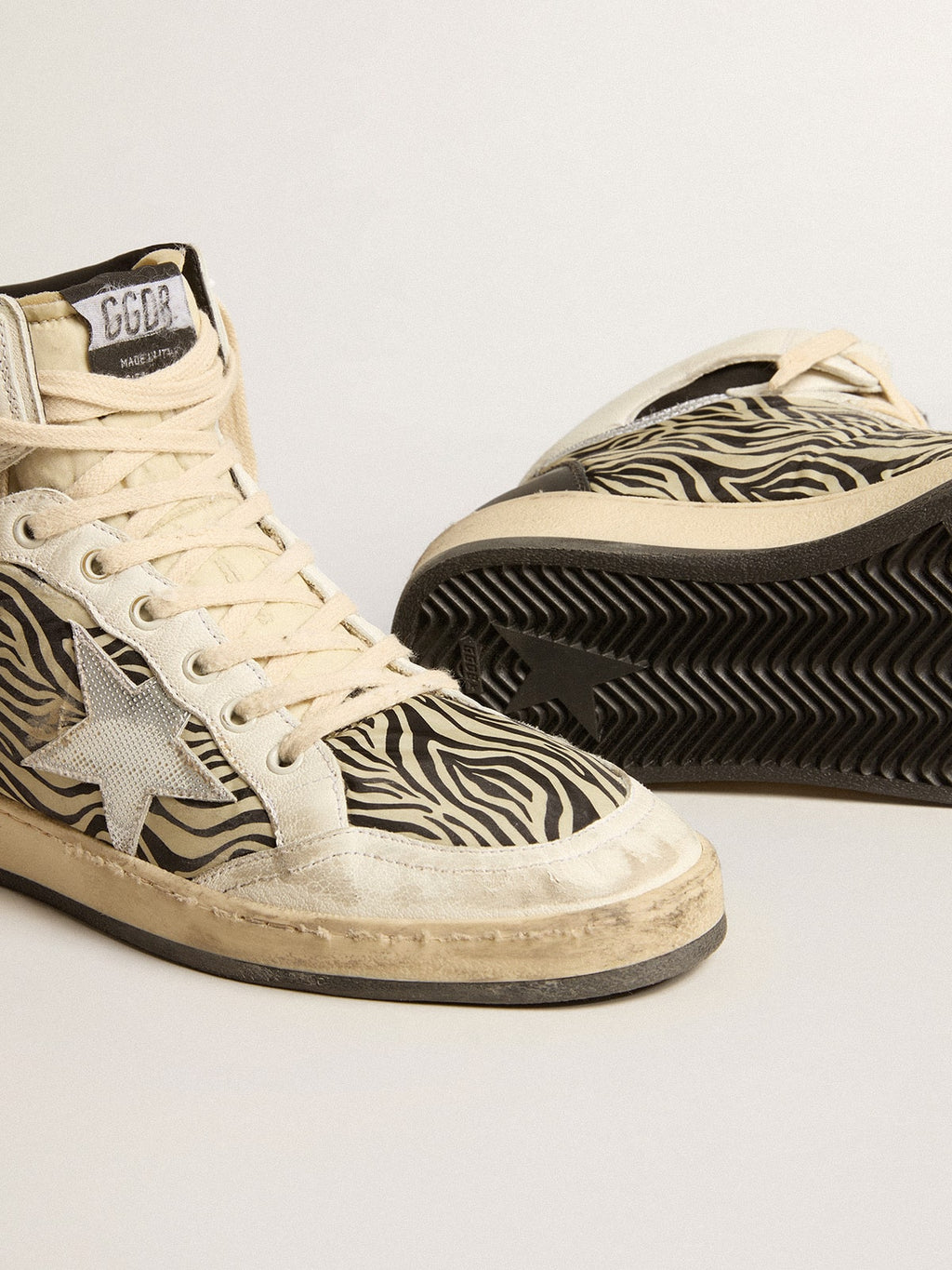Men's Sky-Star LAB in zebra nappa with textured silver leather star| Golden Goose