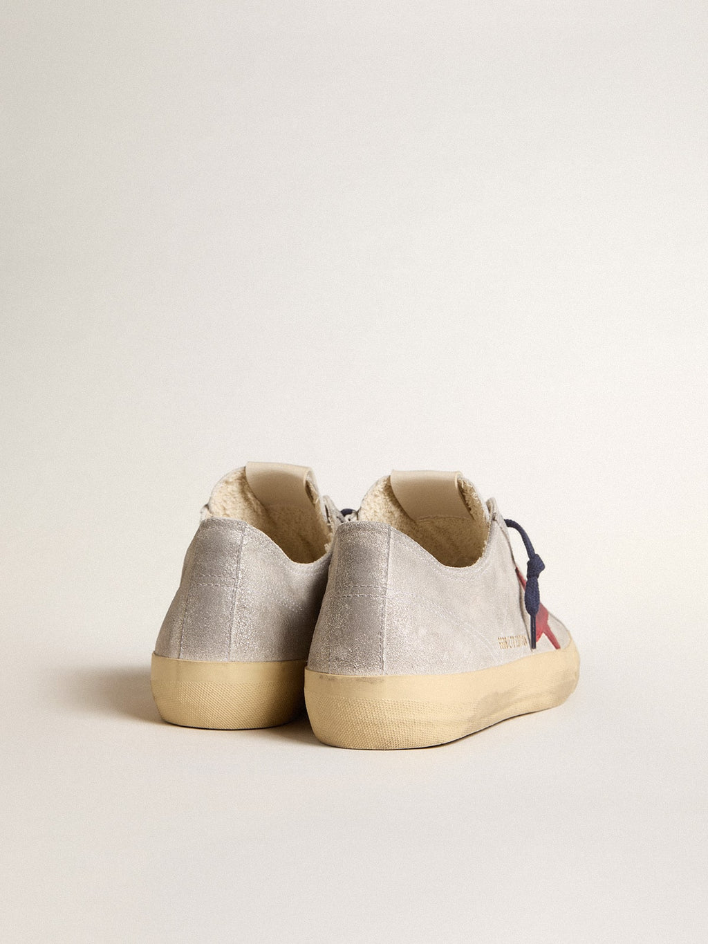 Men's V-Star LTD in silver metallic suede with red suede star| Golden Goose
