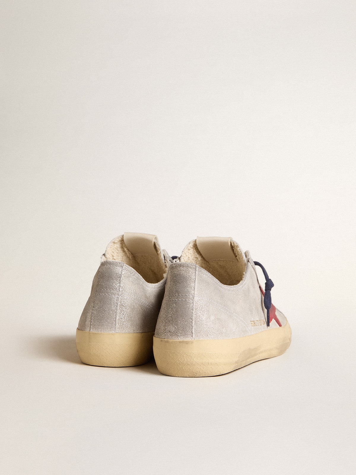 Men's V-Star LTD in silver metallic suede with red suede star| Golden Goose