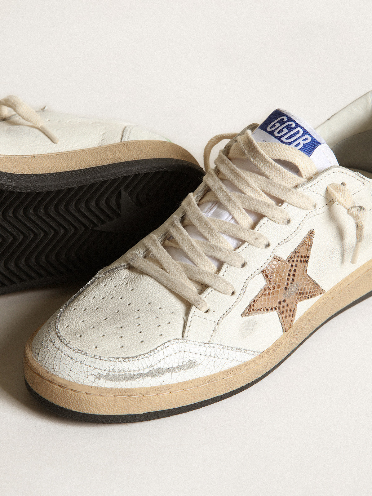 Ball Star in nappa with beige snake-print leather star and pink heel tab| Golden Goose