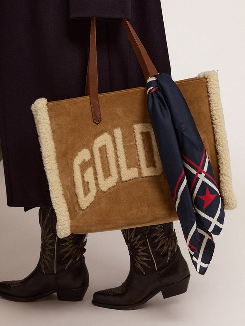 East-West California Bag in suede leather with shearling| Golden Goose