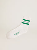 Cotton socks with distressed finishes, green stripes and logo| Golden Goose