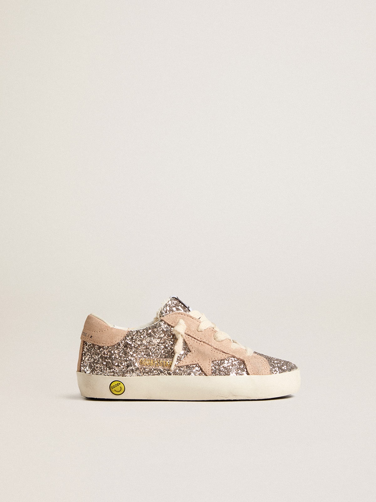 Junior Super-Star in glitter with suede star and heel tab| Golden Goose
